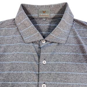 FENNEC Men's Performance Golf Polo Shirt Large Gray Blue‎ Striped Short Sleeve L